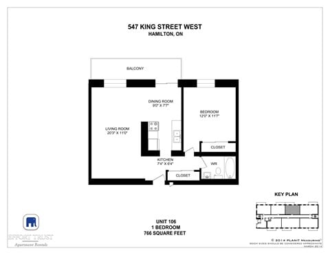 Floor plan for 1 bed, 1 bath, 748 sqft